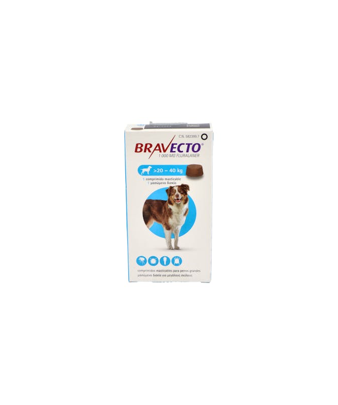 BRAVECTO PERROS 1000MG 20-40KG 1CP MSD – foto del producto cada bravecto perros BRAVECTO PERROS 1000MG 20-40KG 1CP MSD – foto del producto cada bravecto perros