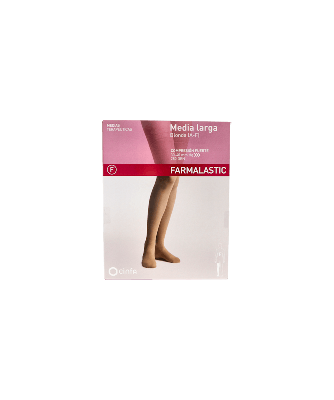 MEDIA LARGA FARMALASTIC FUERTE BLON REIN – foto del producto media larga farmalastic