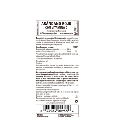 ARANDANO ROJO CON VITAMINA C 60VEGICAPS – foto del producto rojo vitamina cápsula