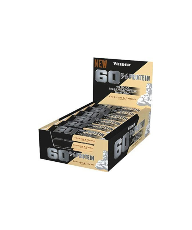 WEIDER PROTEIN 60 BARRITAS COOKIE CREMA 24UD – foto del producto leche proteína cacao WEIDER PROTEIN 60 BARRITAS COOKIE CREMA 24UD – foto del producto leche proteína cacao