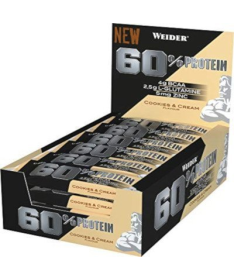 WEIDER PROTEIN 60 BARRITAS COOKIE CREMA 24UD – foto del producto leche proteína cacao