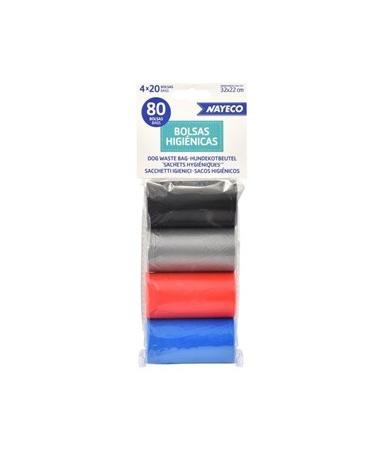 BOLSAS HIGIENICAS 4 ROLLOS DE 20 BOLSAS COLORES – foto del producto bolsas higienicas rollos